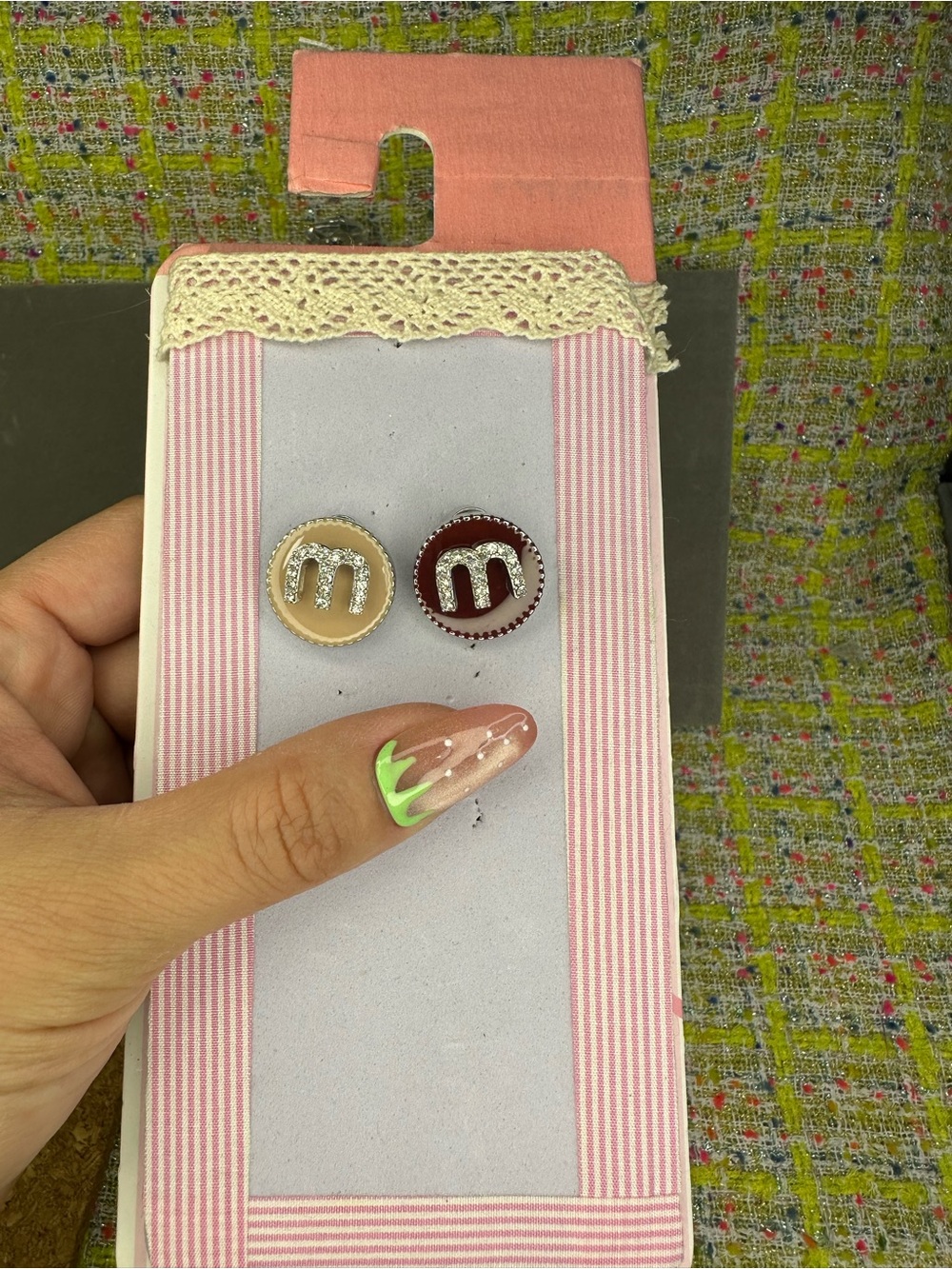 AA great Logo Stud Earrings - Beige and Burgundy